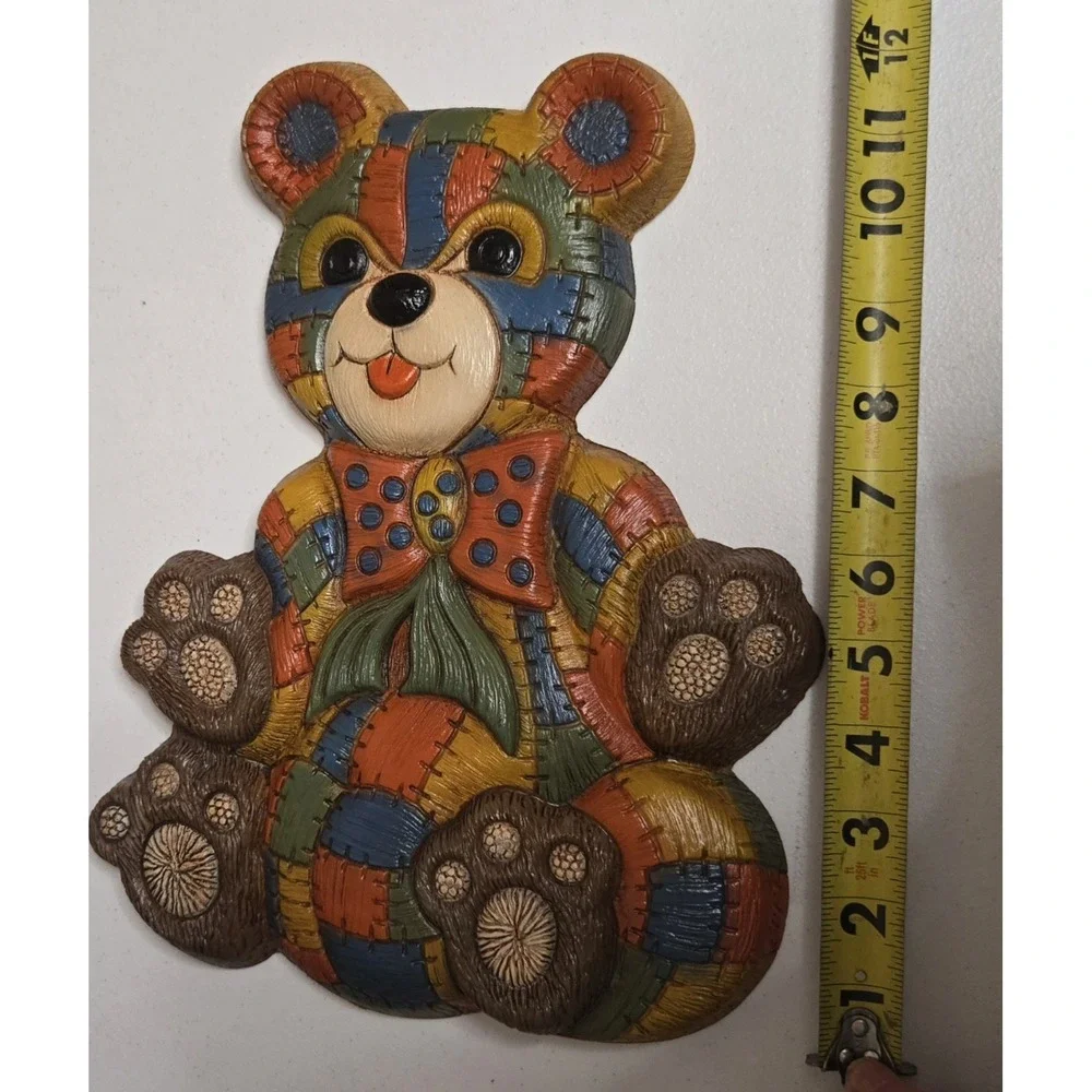 Vintage Patchwork Bear‎ & Rocking Horse Wall Plaques 80s Nursery Decor SetFoam